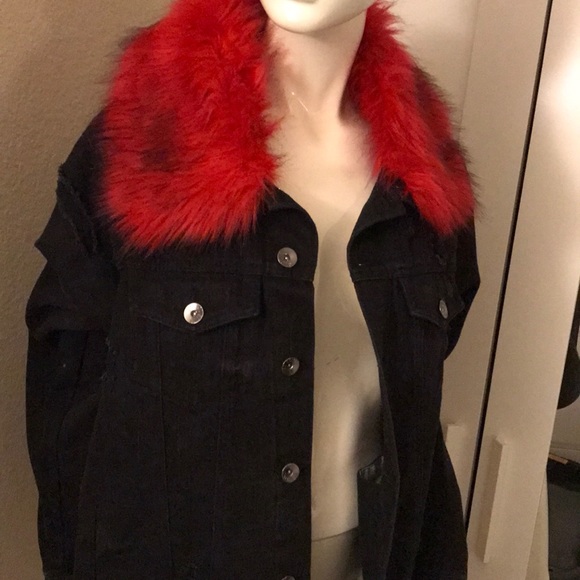 red jean jacket with fur